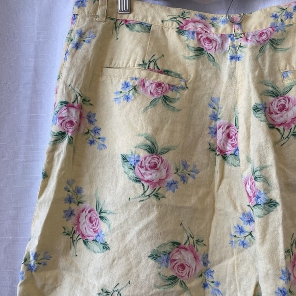 Lauren Ralph Lauren Size 16 100% Linen Shorts Yellow Floral Logo - Picture 8 of 11